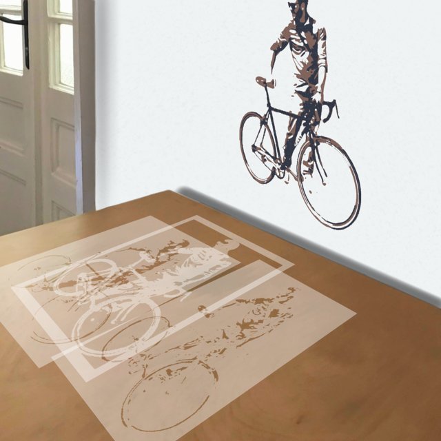 Bike Dude stencil in 3 layers, simulated painting