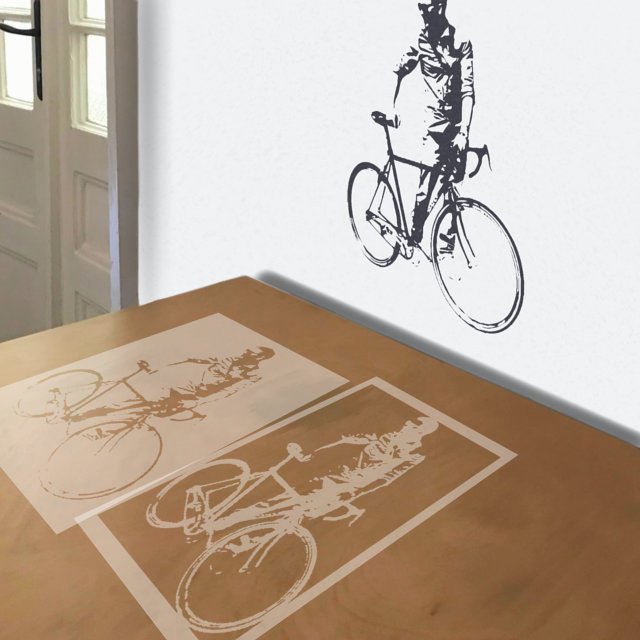 Bike Dude stencil in 2 layers, simulated painting