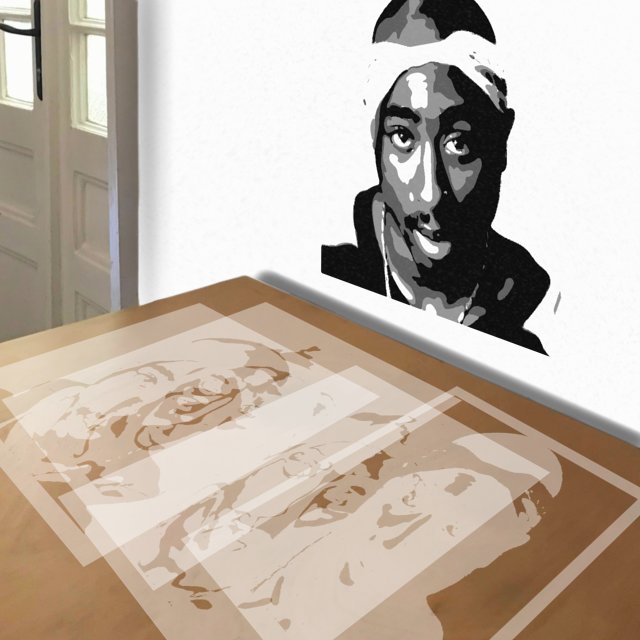 Tupac stencil in 4 layers, simulated painting