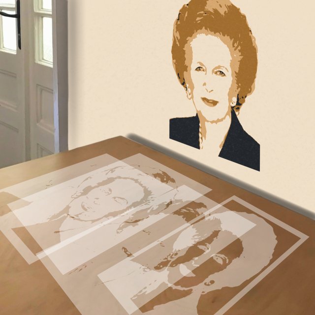 Margaret Thatcher stencil in 4 layers, simulated painting