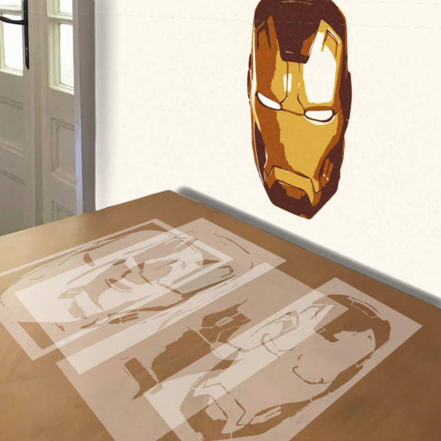 Ironman Helmet stencil in 4 layers, simulated painting