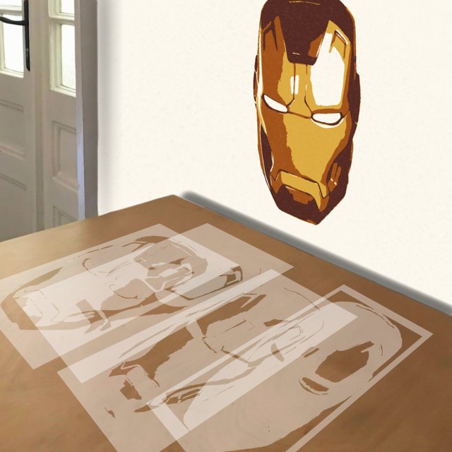 Ironman Helmet stencil in 4 layers, simulated painting