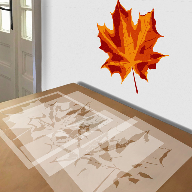 Maple Leaf stencil in 4 layers, simulated painting