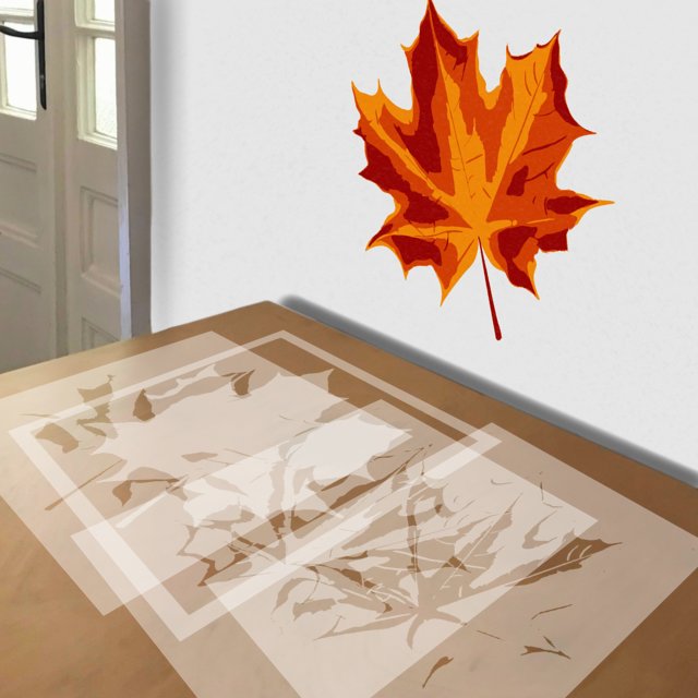 Maple Leaf stencil in 4 layers, simulated painting