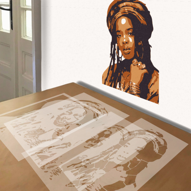 Lauryn Hill stencil in 4 layers, simulated painting