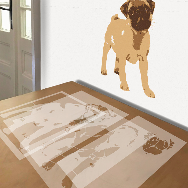 Pug Puppy stencil in 4 layers, simulated painting