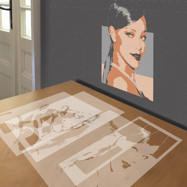 Rihanna Profile stencil in 4 layers, simulated painting
