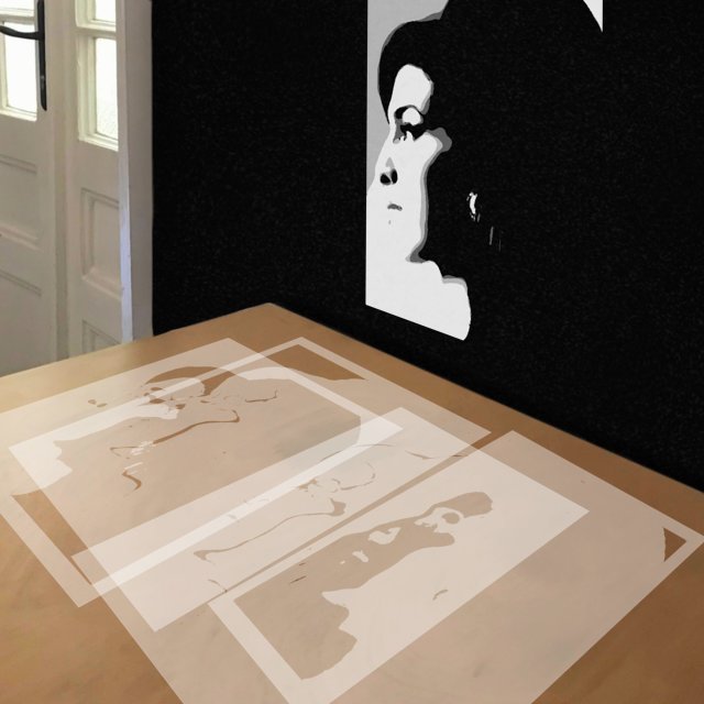 Amy Winehouse stencil in 4 layers, simulated painting