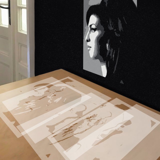 Amy Winehouse stencil in 5 layers, simulated painting