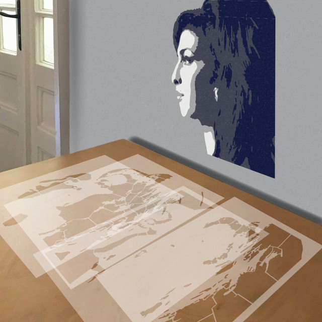 Amy Winehouse stencil in 4 layers, simulated painting