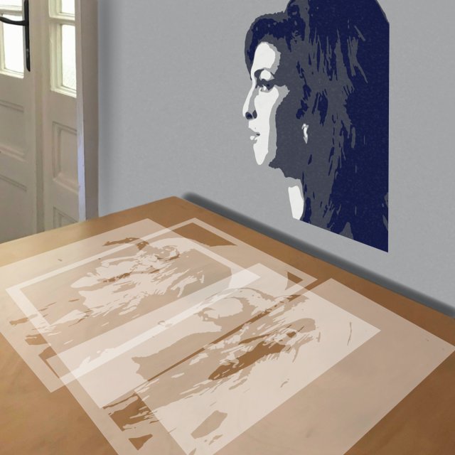 Amy Winehouse stencil in 4 layers, simulated painting