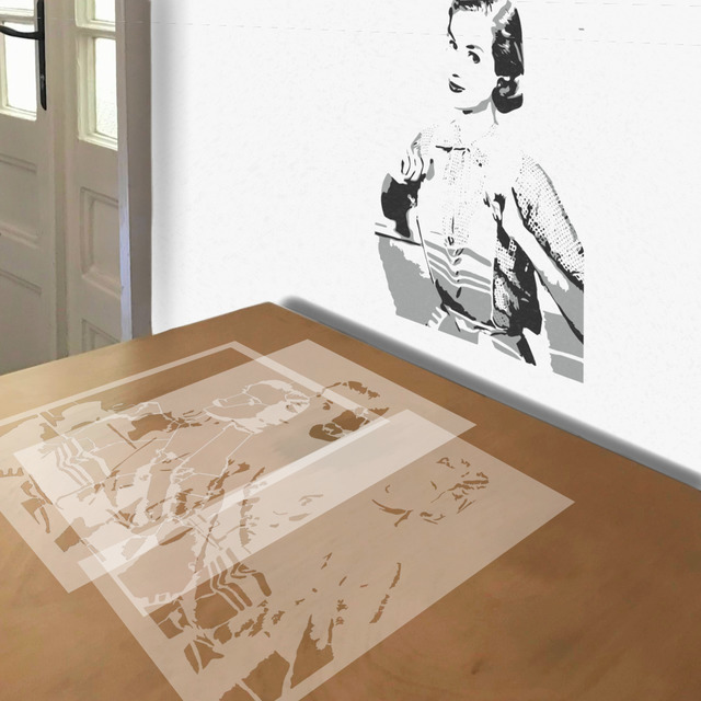 50s Homemaker stencil in 3 layers, simulated painting