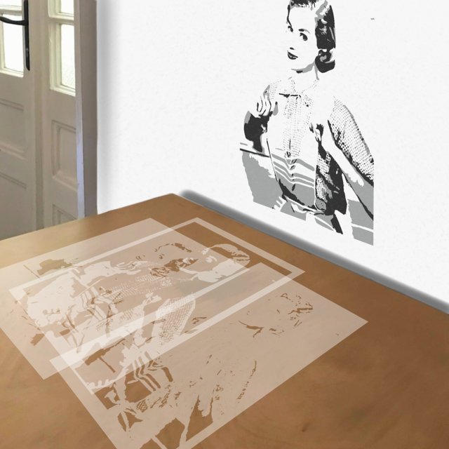 50s Homemaker stencil in 3 layers, simulated painting