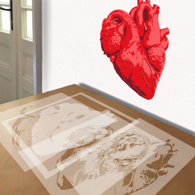 Heart-shaped Heart stencil in 4 layers, simulated painting