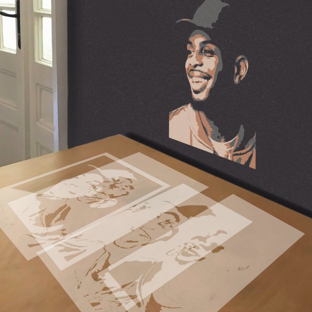 Bryson Tiller stencil in 4 layers, simulated painting