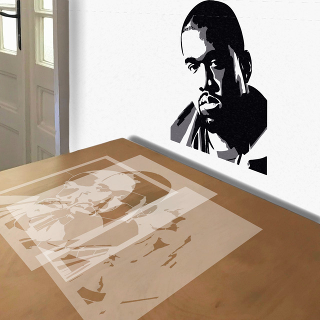 Kanye West stencil in 3 layers, simulated painting