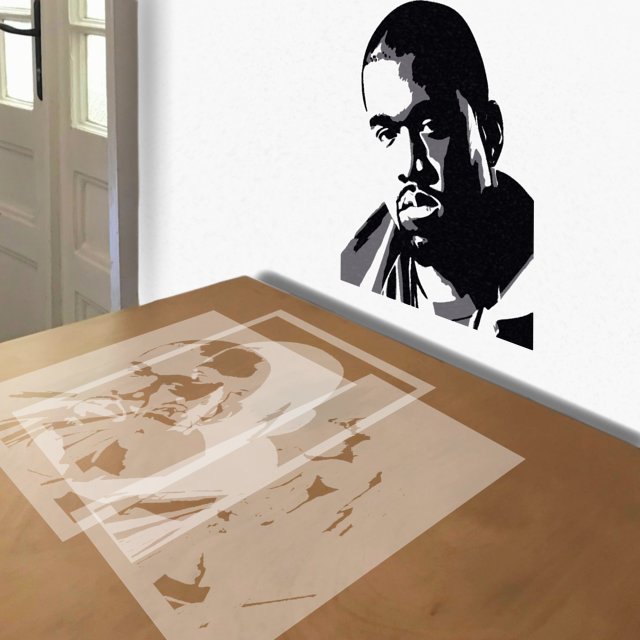 Kanye West stencil in 3 layers, simulated painting