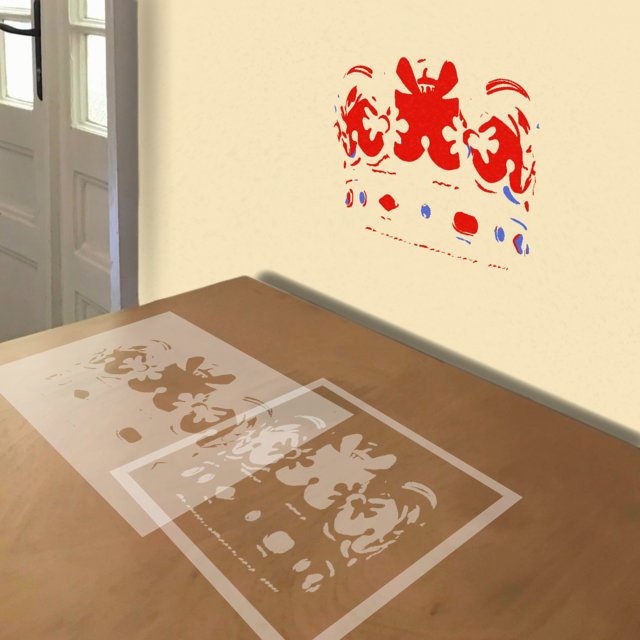 Crown of Bavaria stencil in 4 layers, simulated painting
