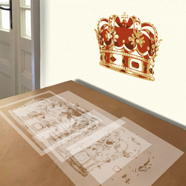 Crown of Bavaria stencil in 4 layers, simulated painting
