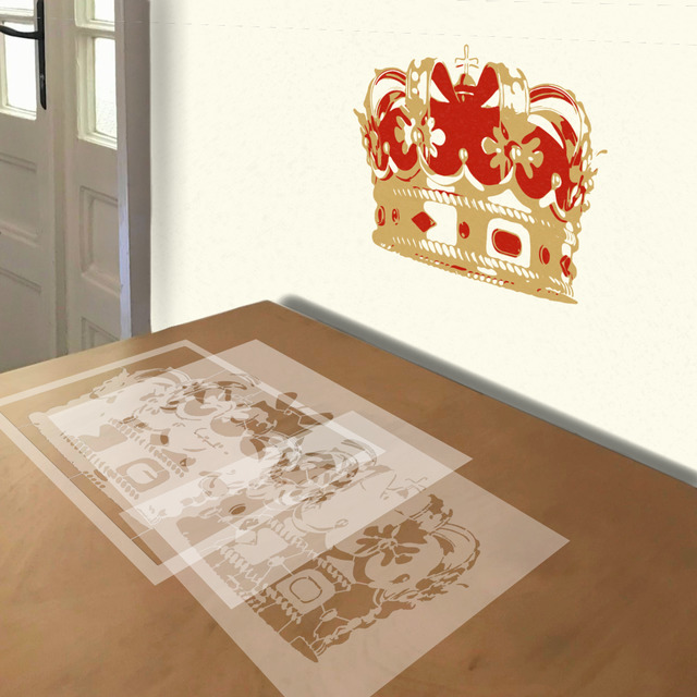 Crown of Bavaria stencil in 3 layers, simulated painting
