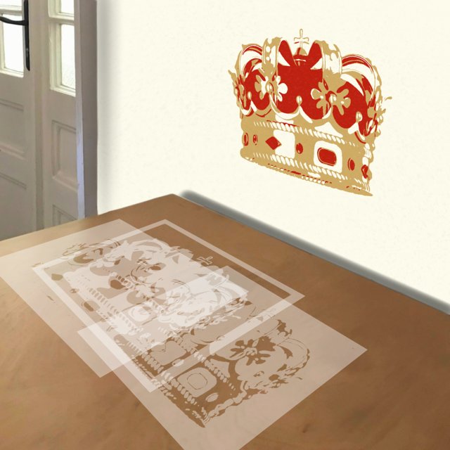 Crown of Bavaria stencil in 3 layers, simulated painting