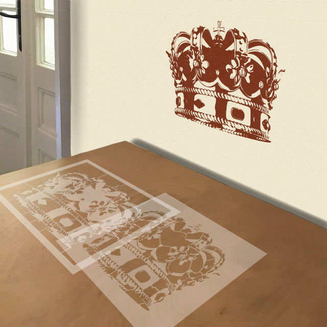 Crown of Bavaria stencil in 2 layers, simulated painting