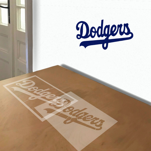 Dodgers stencil in 2 layers, simulated painting
