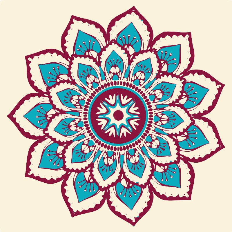 Stencil of Mandala in Blue and Red