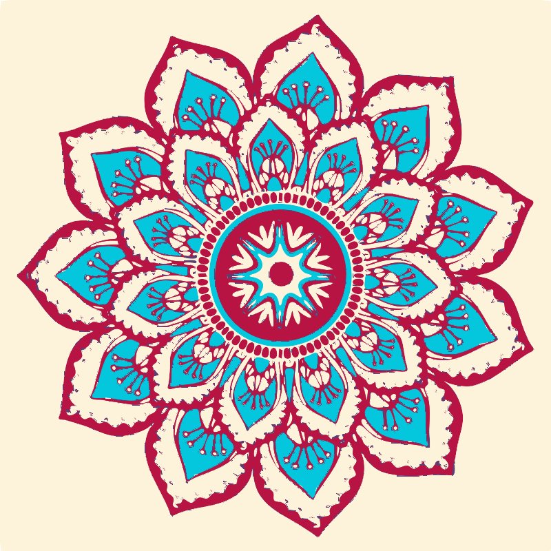 Stencil of Mandala in Blue and Red