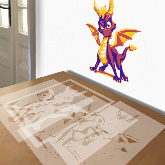 Spyro the Dragon stencil in 4 layers, simulated painting