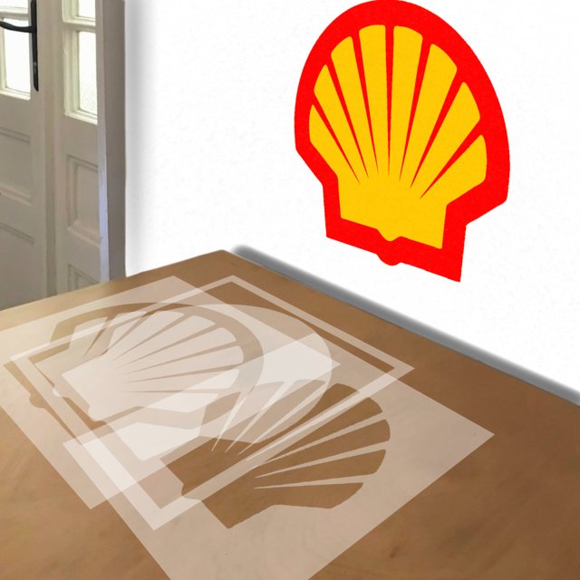 Shell Logo stencil in 3 layers, simulated painting