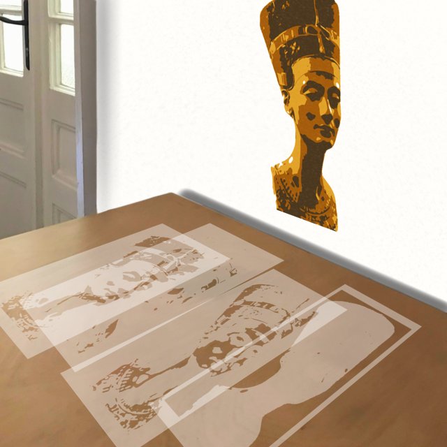 Nefertiti stencil in 4 layers, simulated painting