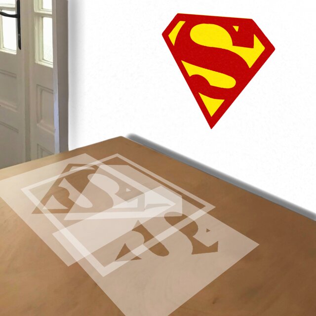 Superman Shield stencil in 3 layers, simulated painting