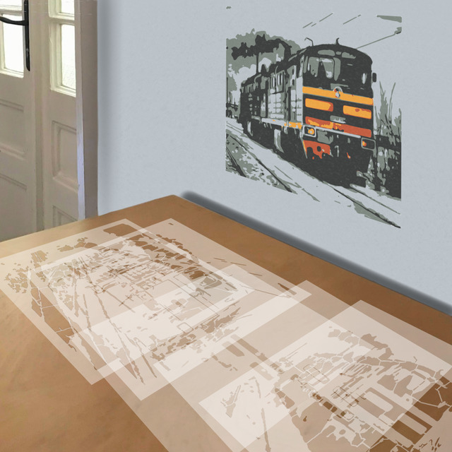 Locomotive stencil in 5 layers, simulated painting