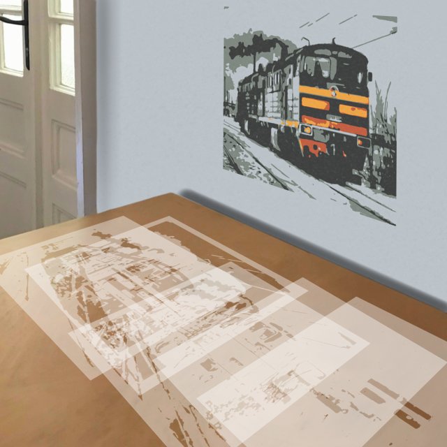 Locomotive stencil in 5 layers, simulated painting