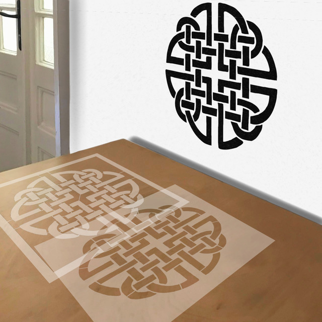 Celtic Knot Round Corners stencil in 2 layers, simulated painting