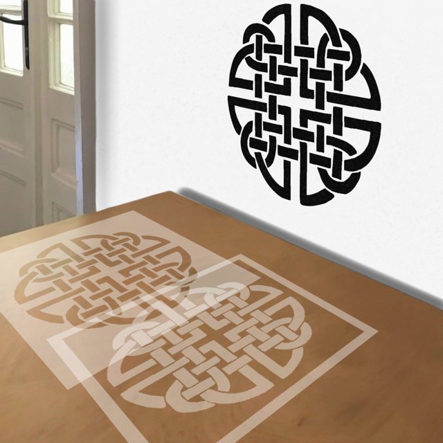 Celtic Knot Round Corners stencil in 2 layers, simulated painting