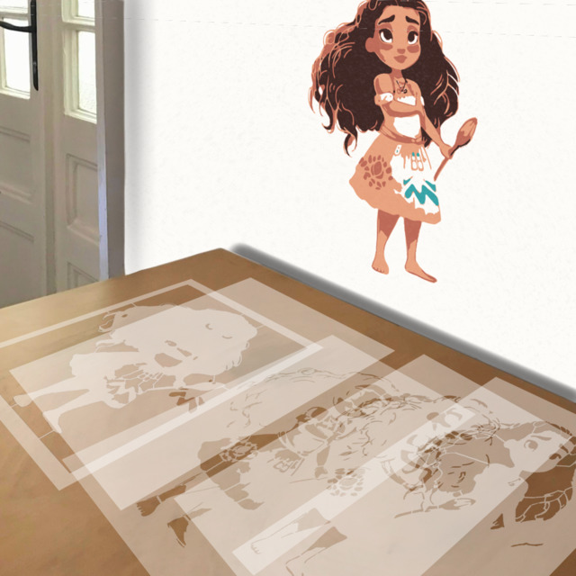 Moana stencil in 5 layers, simulated painting