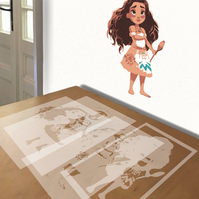 Moana stencil in 5 layers, simulated painting