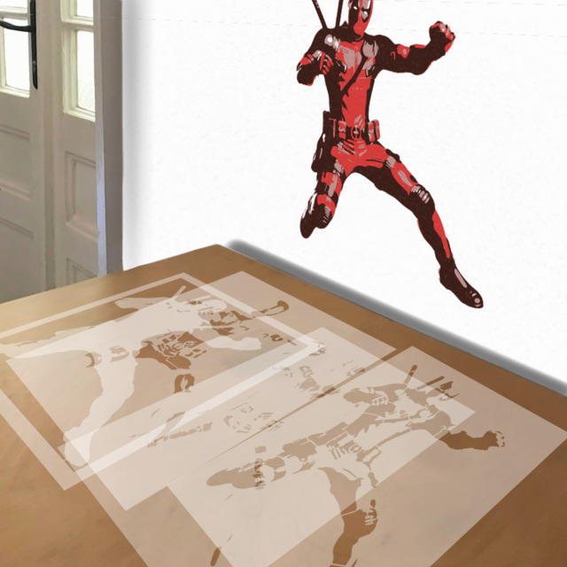 Deadpool stencil in 4 layers, simulated painting