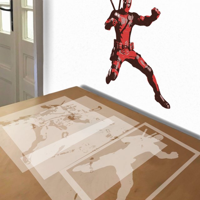 Deadpool stencil in 4 layers, simulated painting