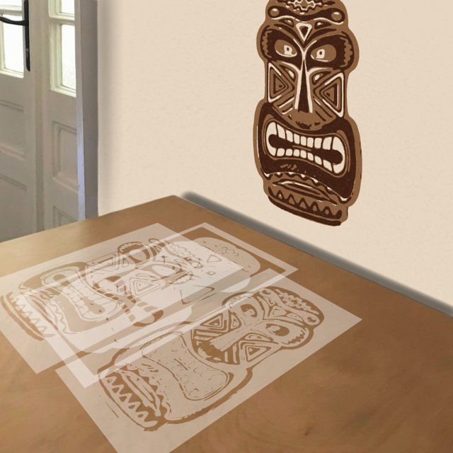 Tiki Mask stencil in 3 layers, simulated painting