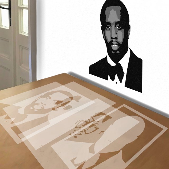 P. Diddy stencil in 4 layers, simulated painting