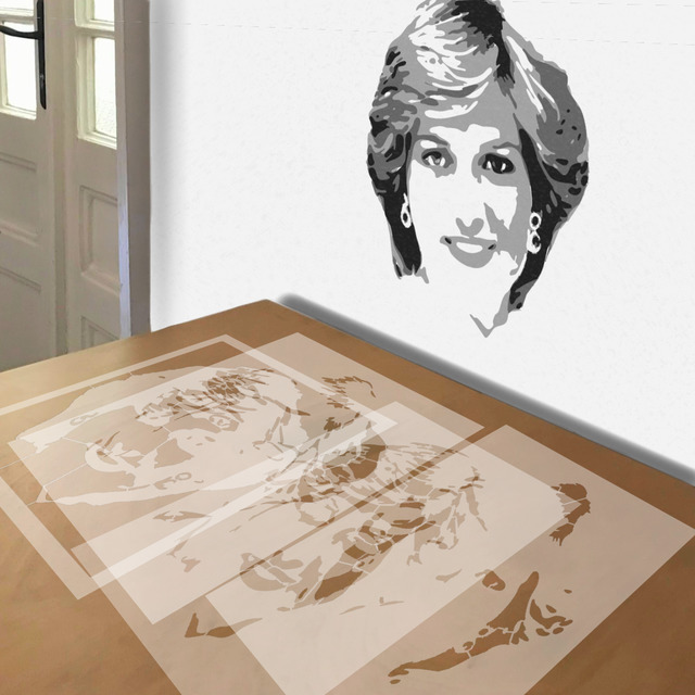 Princess Di stencil in 4 layers, simulated painting