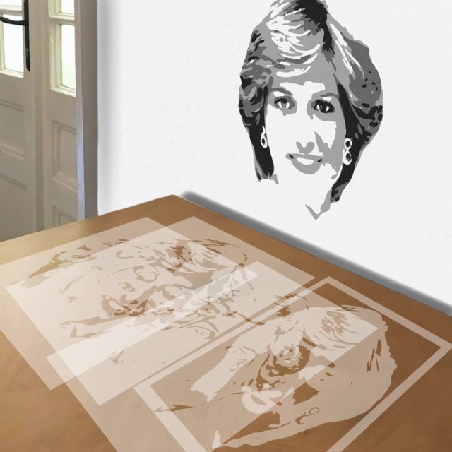 Princess Di stencil in 4 layers, simulated painting