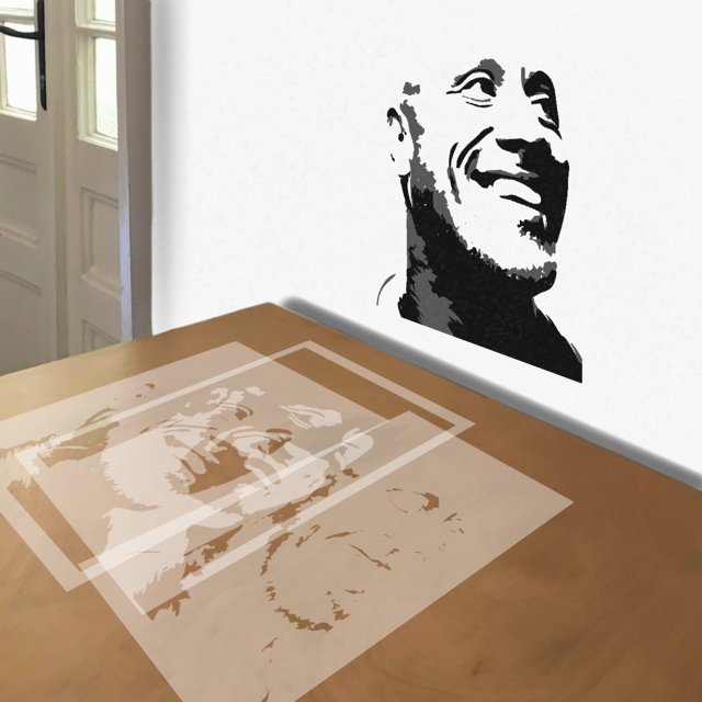 Dwayne Johnson Smile stencil in 3 layers, simulated painting