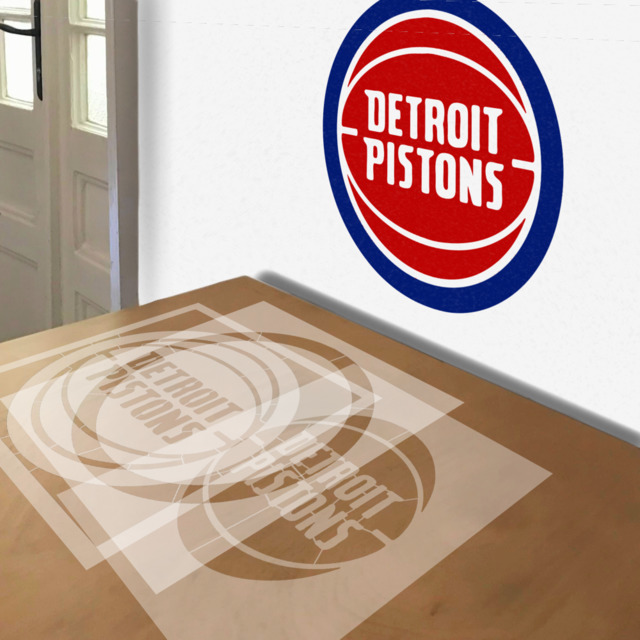 Detroit Pistons stencil in 3 layers, simulated painting
