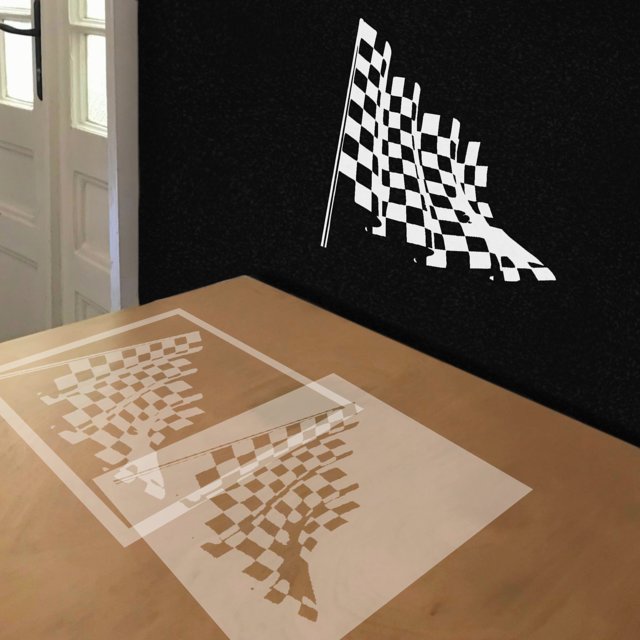 Checkered Flag stencil in 2 layers, simulated painting