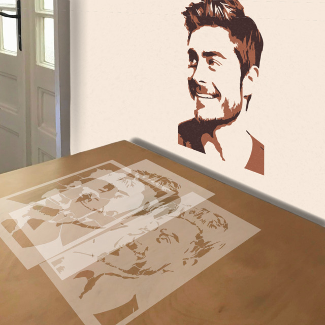 Zac Efron stencil in 3 layers, simulated painting