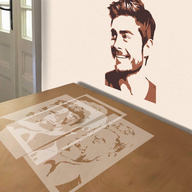 Zac Efron stencil in 3 layers, simulated painting